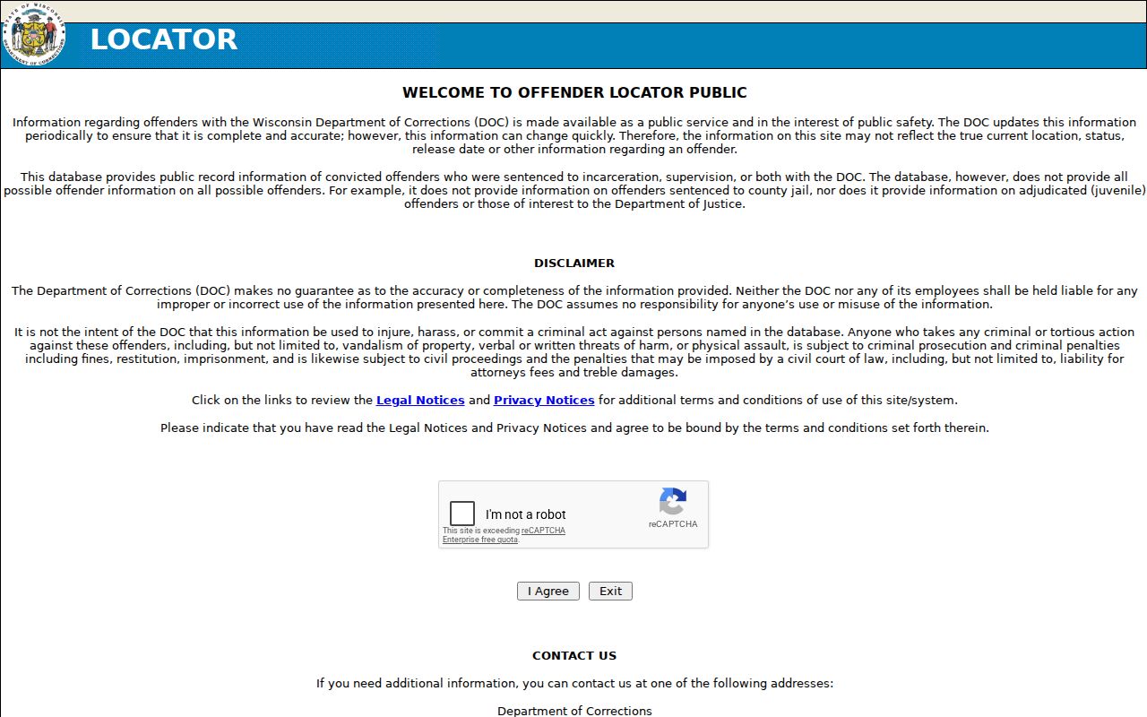 Washington County arrest history Wisconsin DOC locator