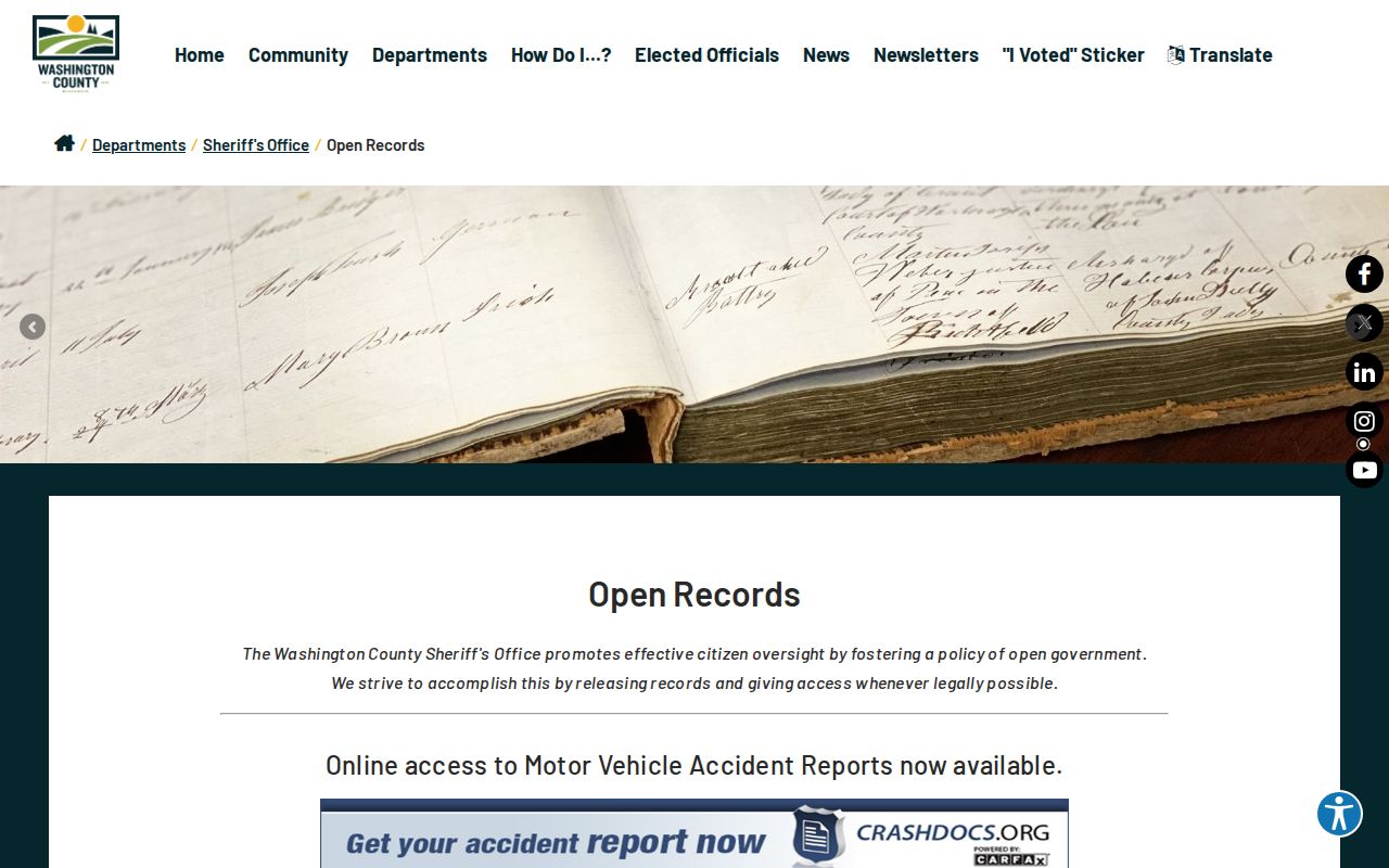 Washington County arrest records sheriff open-records notice