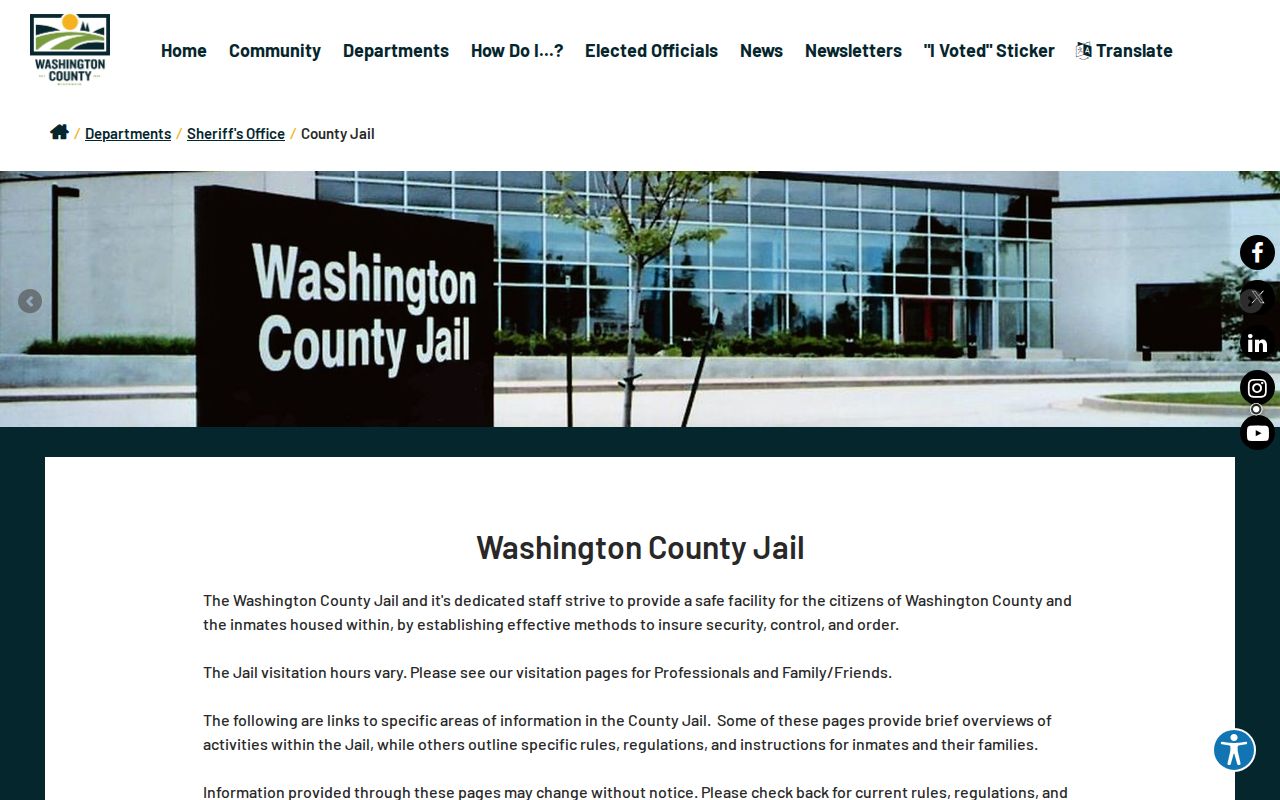 Washington County arrest lookup jail and custody page
