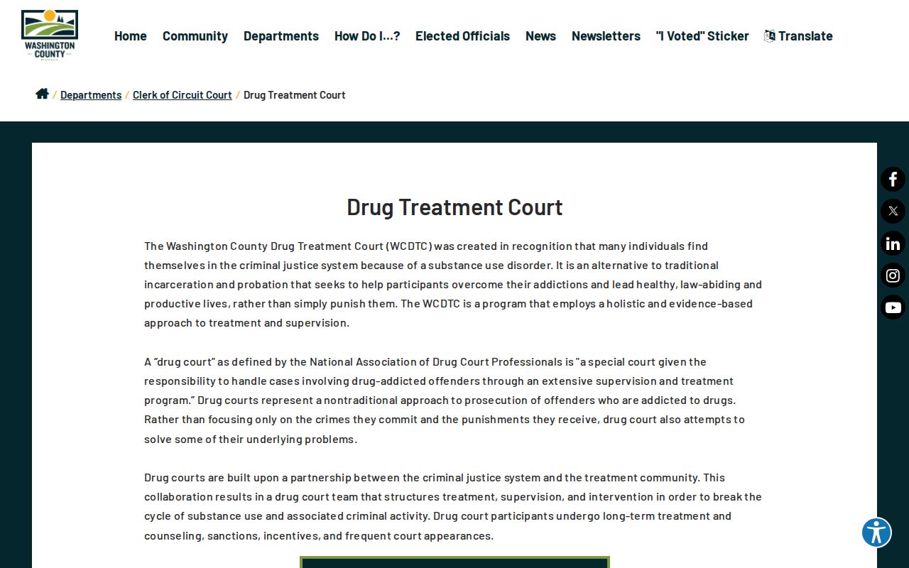 Washington County criminal court cases Drug Treatment Court page