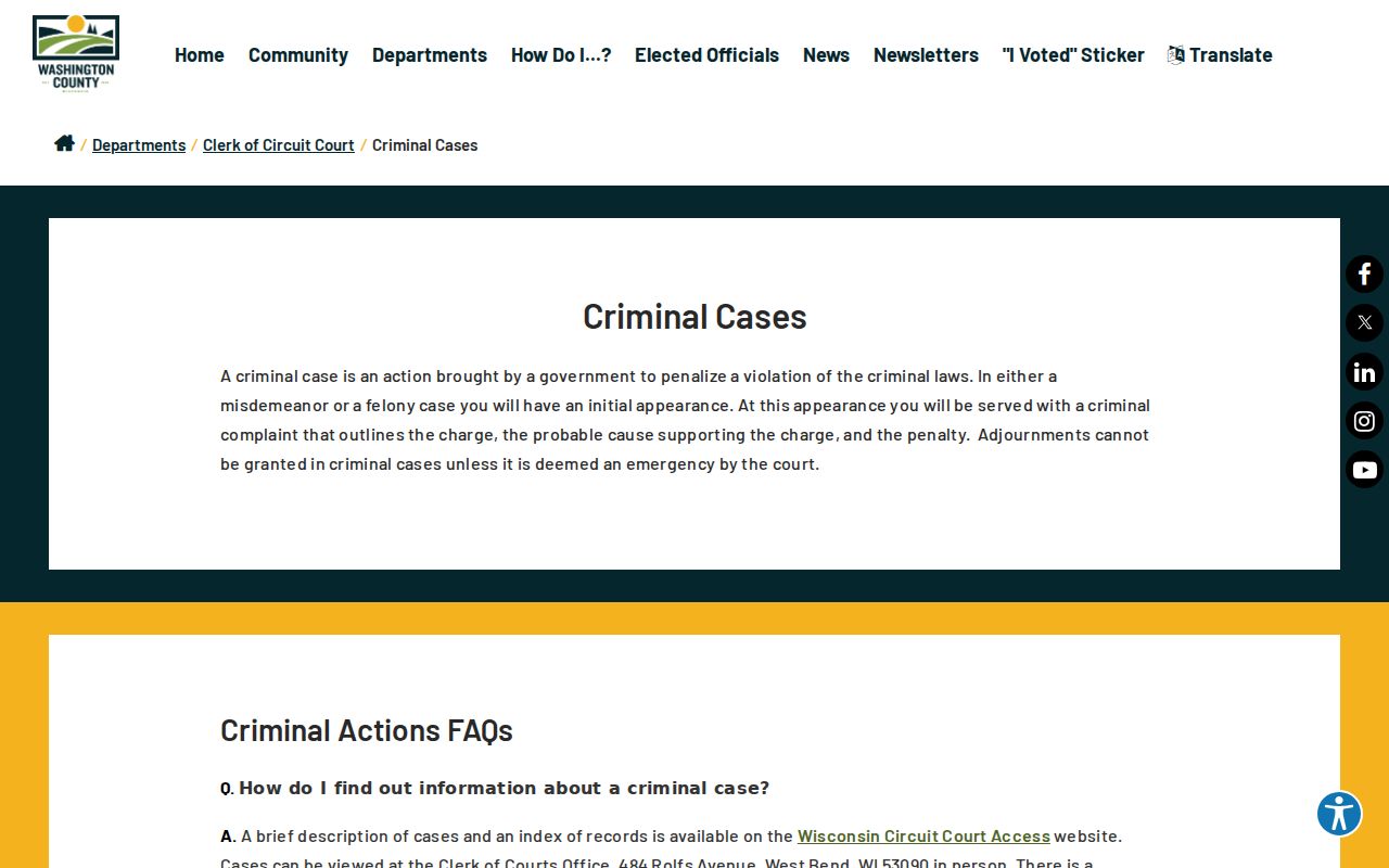 Washington County criminal court case counter information