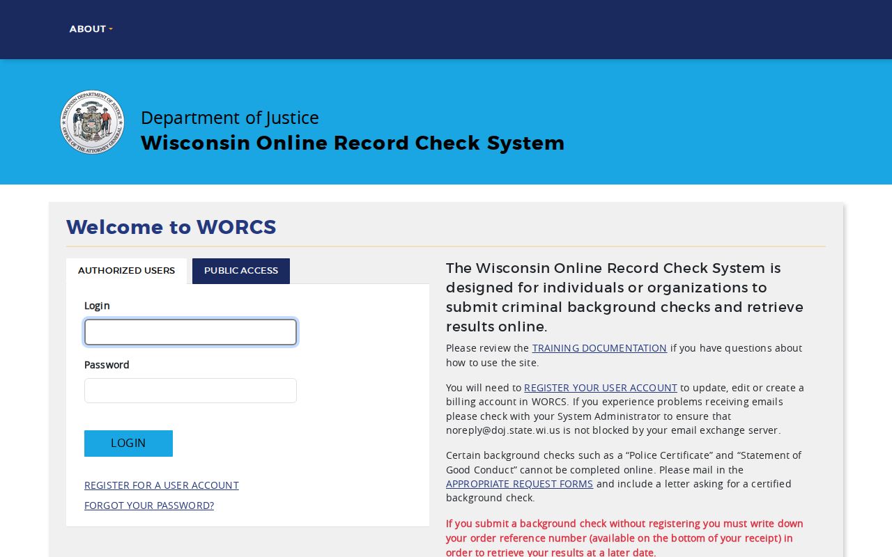 Washington County criminal history WORCS login gateway
